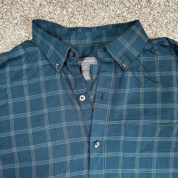 Van Heusen Shirt Button Up Long Sleeve Mens Medium 15-15 1/2 Blue - Picture 2 of 7